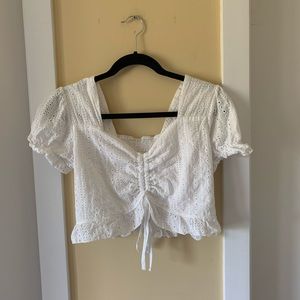 white square neck puff sleeve crop top